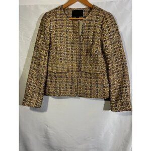 J Crew Jacket Woman 4 Gold Brown Metallic Wool Blend Tweed Blazer E9